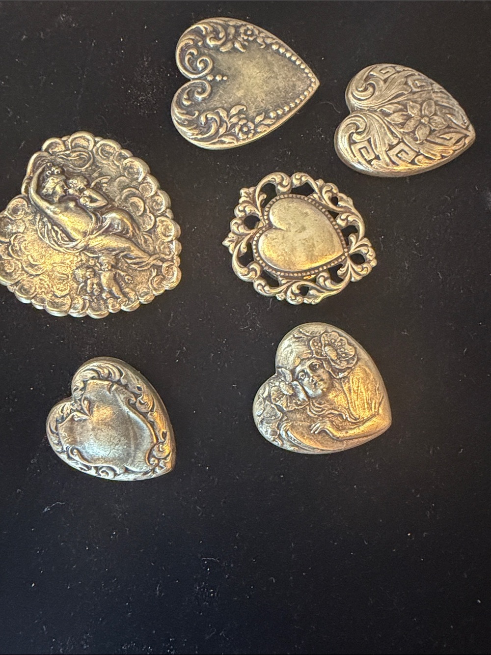 Vintage Heart-Shaped Brass Buttons - Covers Ornate Embossed Lot